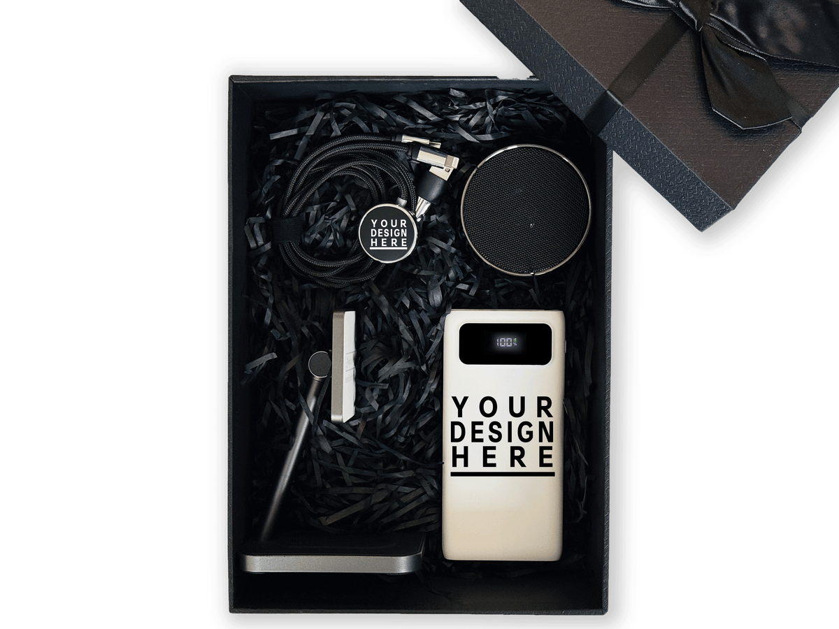 Tech Pro Customizable Gift Set – Includes Power Bank, Speaker, Charging Cable & MagSafe Charger CB-12