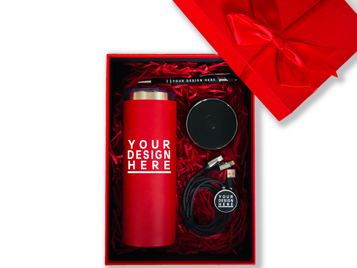 Signature Tech Customizable Gift Set – Includes Tumbler, Pen, Speaker & Charging Cable CB-22