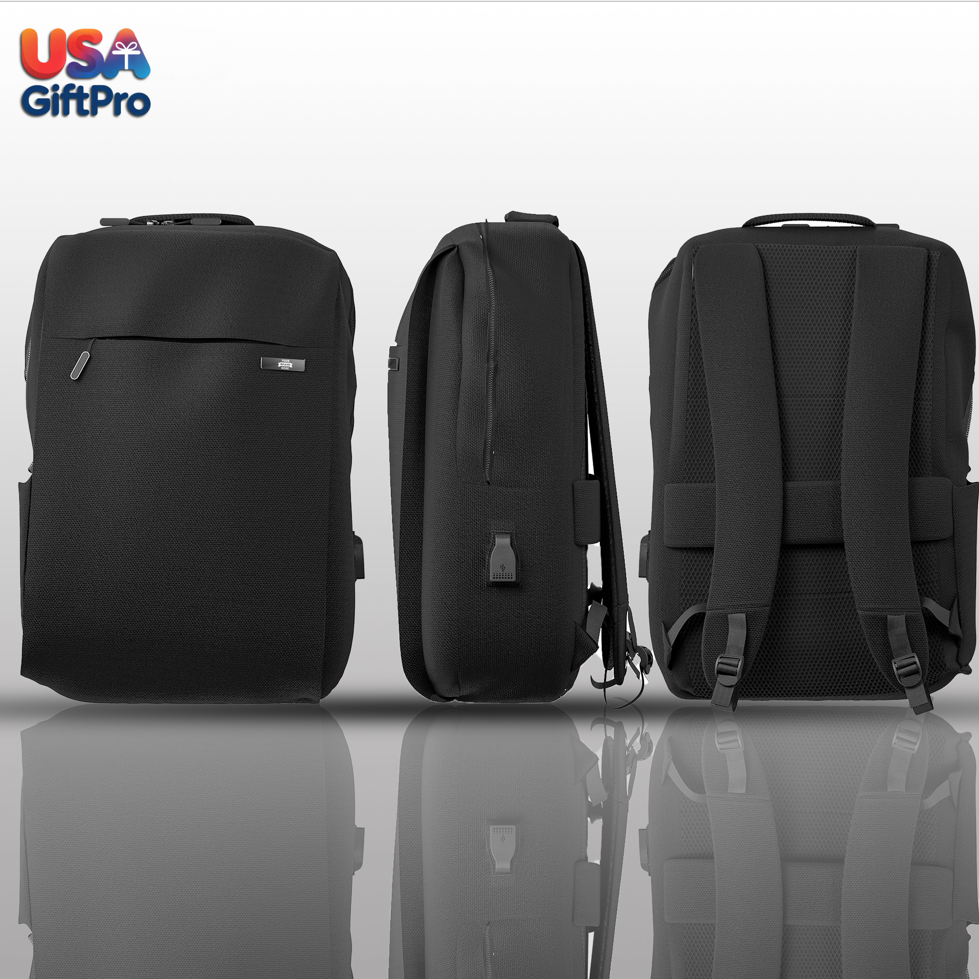 Premium Tech Customizable Backpack Gift Set – Includes Backpack, 8,000mAh Qualcomm 3.0 Power Bank & 3-in-1 Charging Cable BX-7