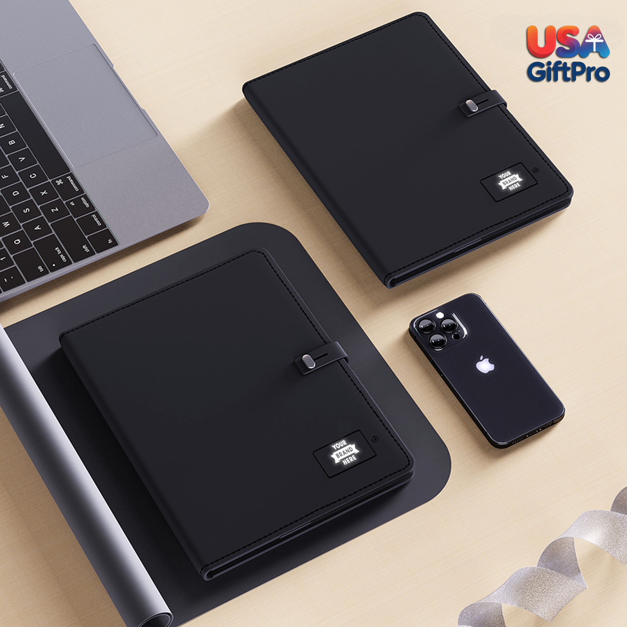 Customizable Light-Up Portfolio Charger Notebook – Includes 3-in-1 Charging Cable & Premium Pen