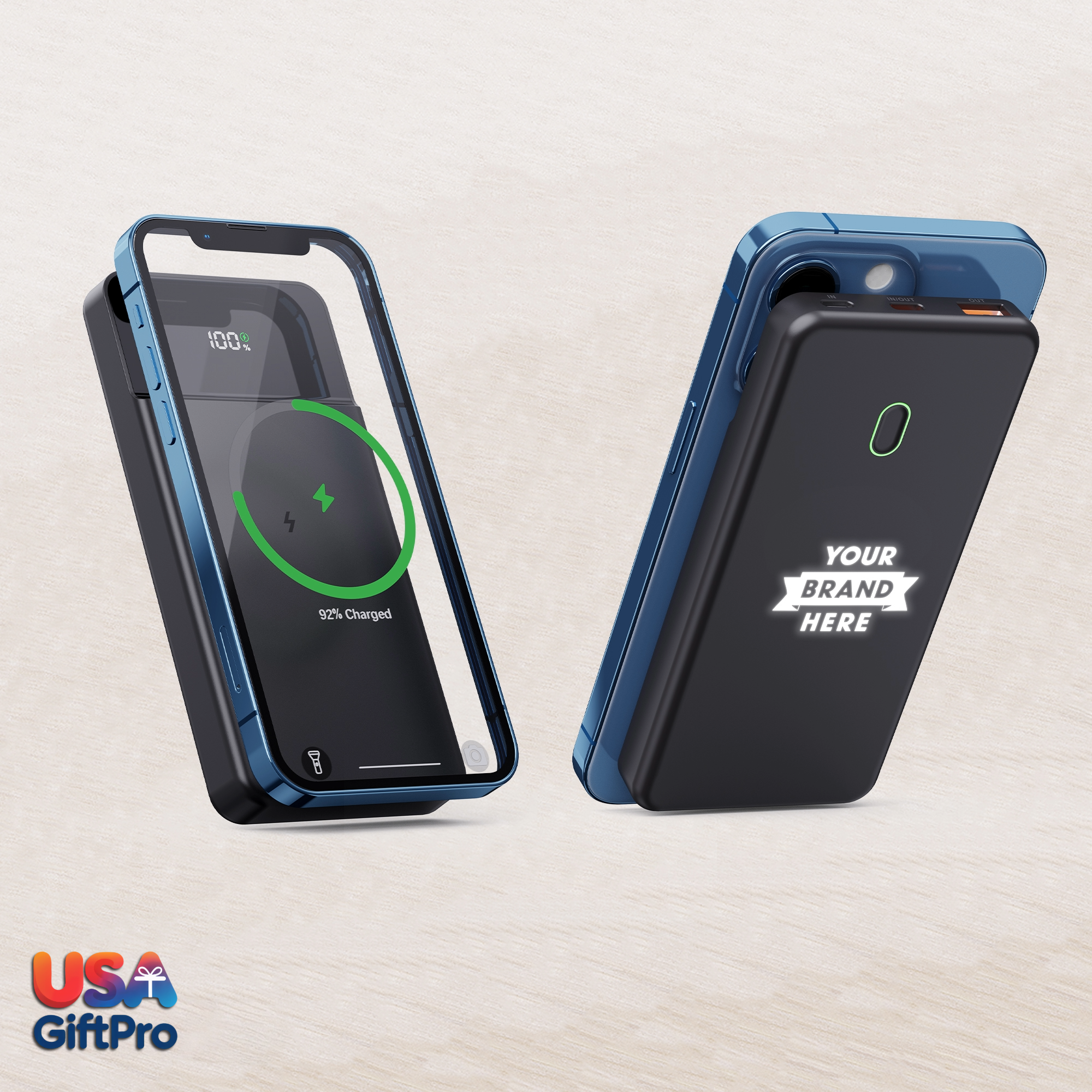 Customizable Black 10,000mAh MagSafe Portable Charger – 20W Wireless & PD Charging