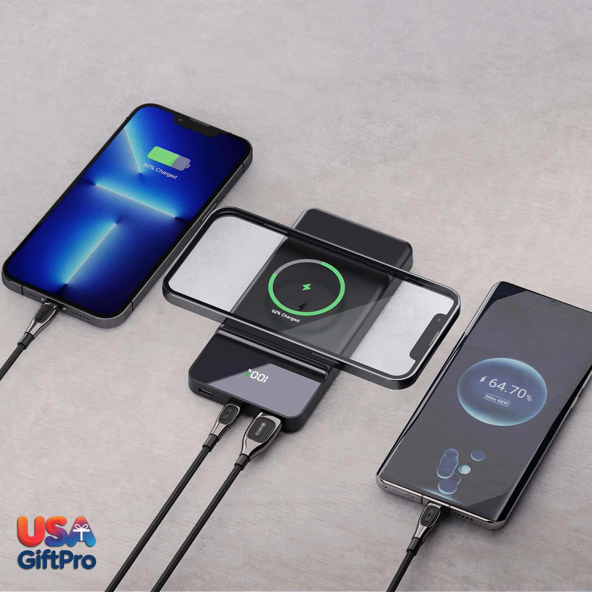 Customizable Black 10,000mAh MagSafe Portable Charger – 20W Wireless & PD Charging