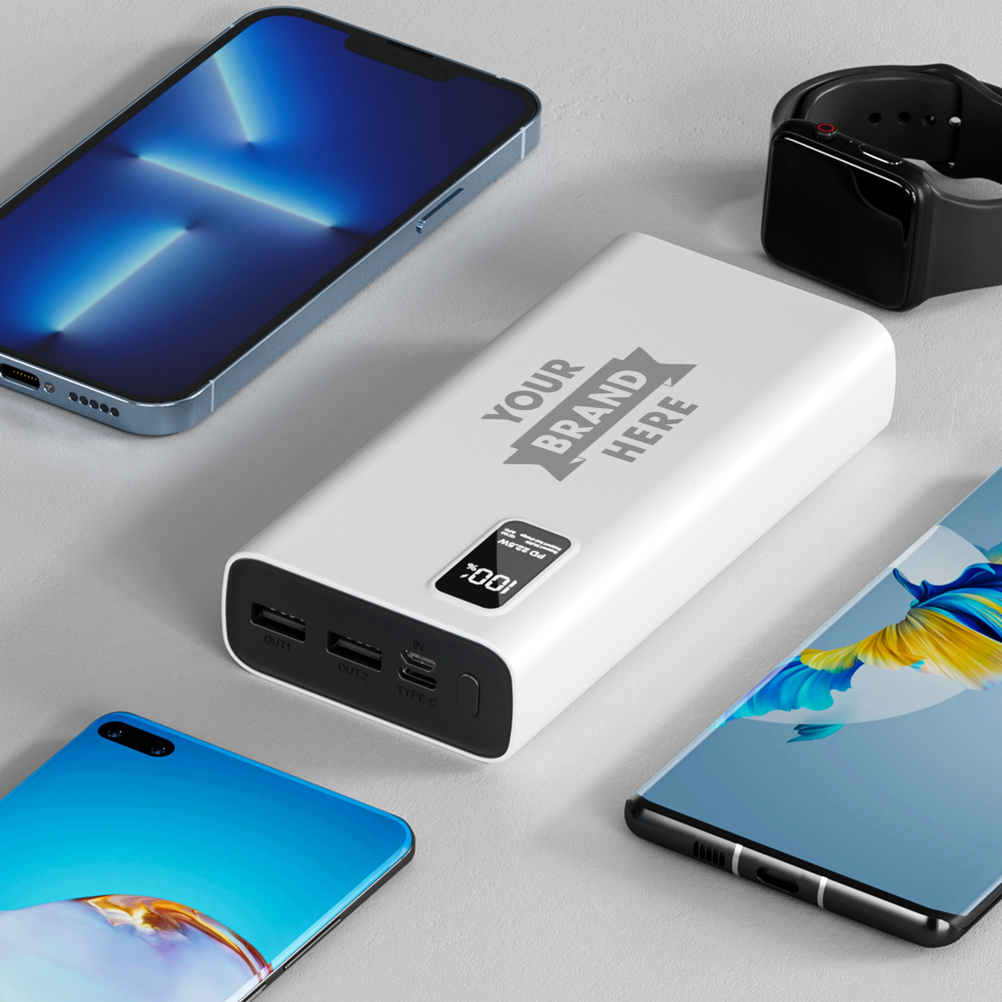 Corporate Customizable Gift Box – Includes 16oz Regular Thermos, 20,000mAh Power Bank & Titanium Metal Wireless Speaker GB-7