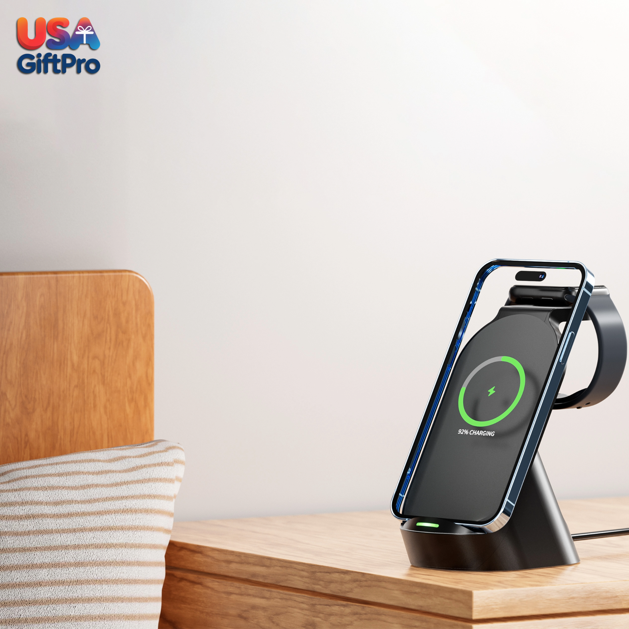 Customizable 15W 3-in-1 Wireless Charging Dock – Laser Engraved, Vertical & Horizontal Compatible