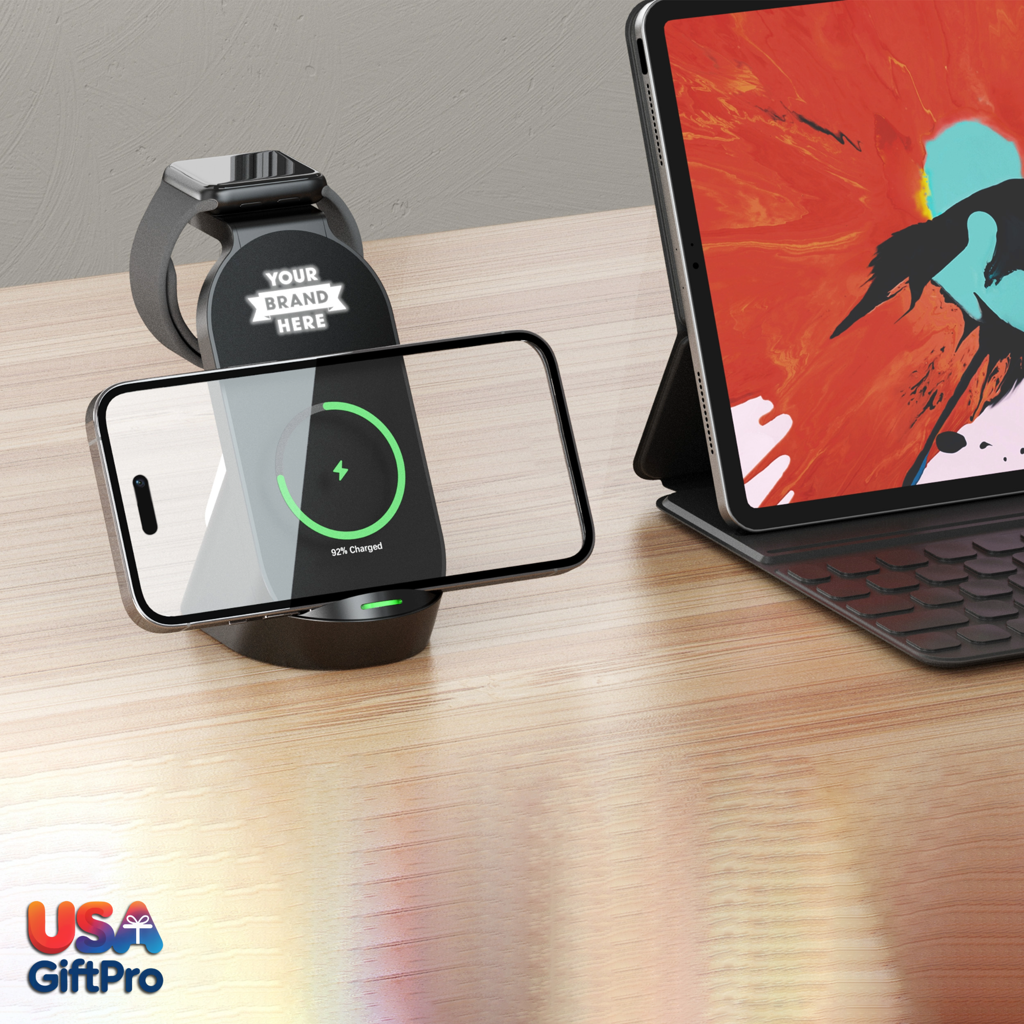 Customizable 15W 3-in-1 Wireless Charging Dock – Laser Engraved, Vertical & Horizontal Compatible