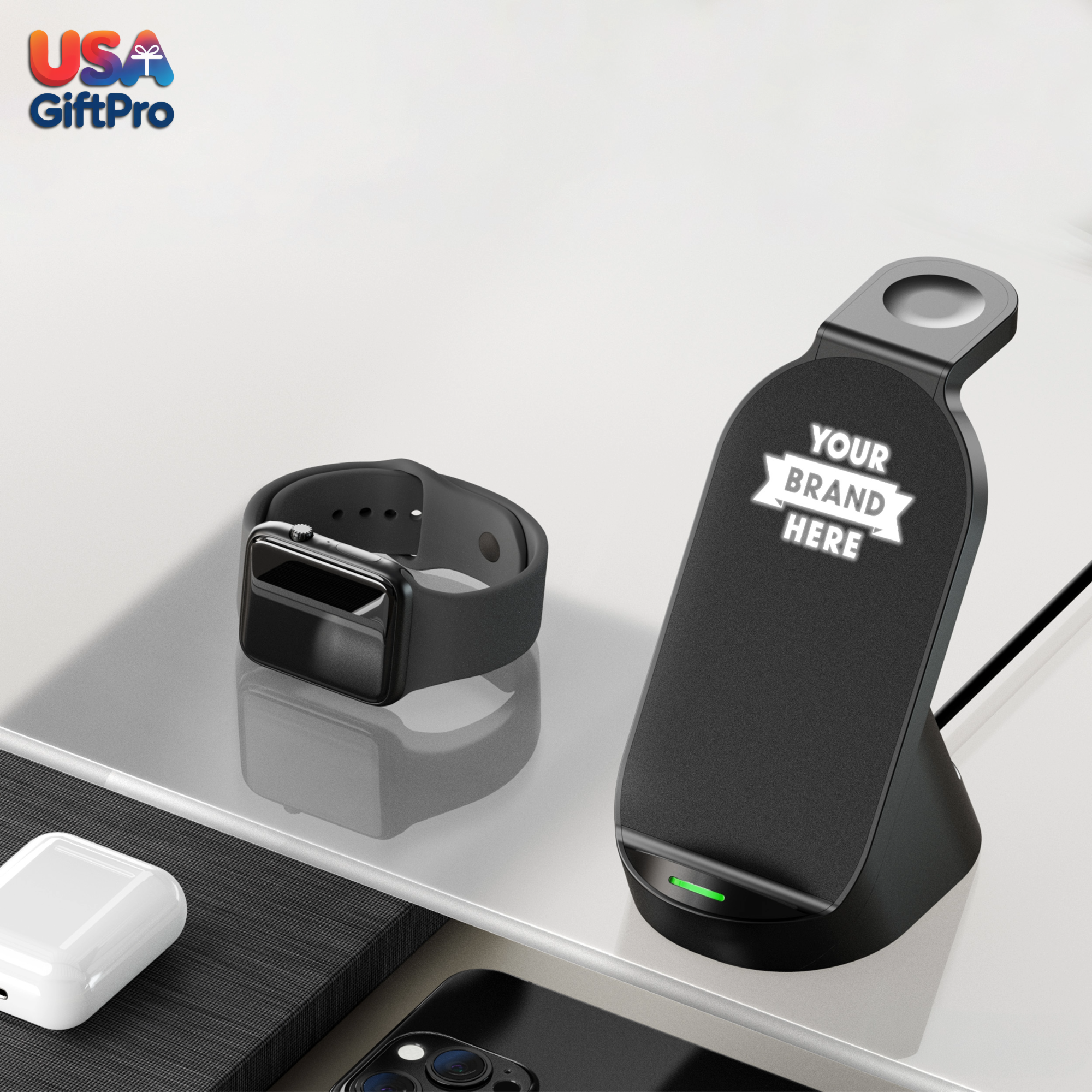 Customizable 15W 3-in-1 Wireless Charging Dock – Laser Engraved, Vertical & Horizontal Compatible
