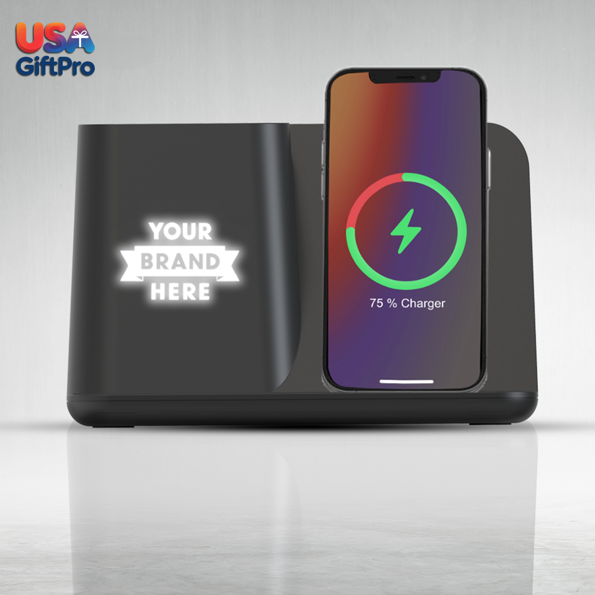 Customizable Desk Organizer with 10W Wireless Charger & Dual USB Outputs