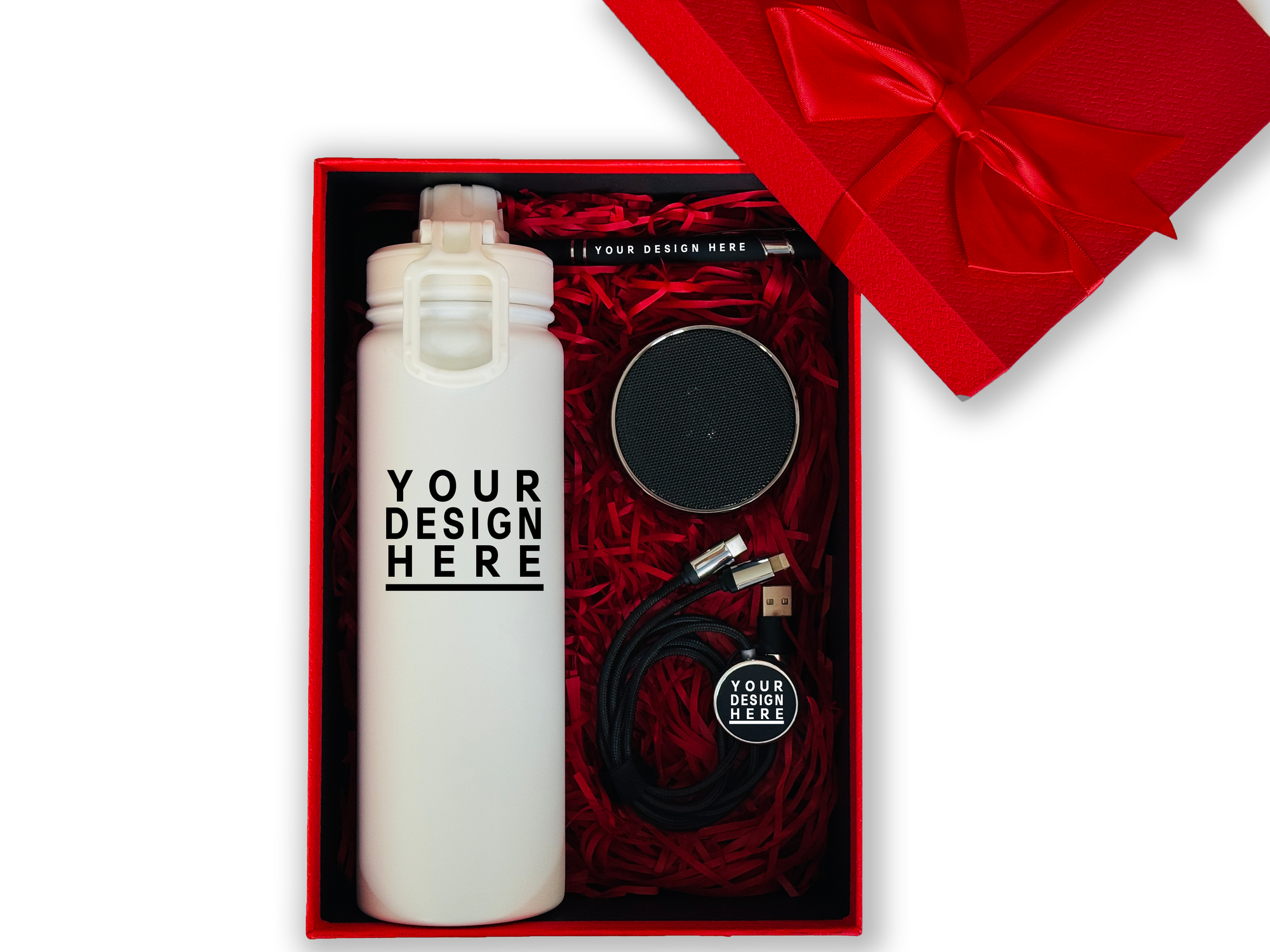 Exclusive Tech Customizable Gift Set – Includes Thermos, Speaker, Charging Cable & Pen CB-11