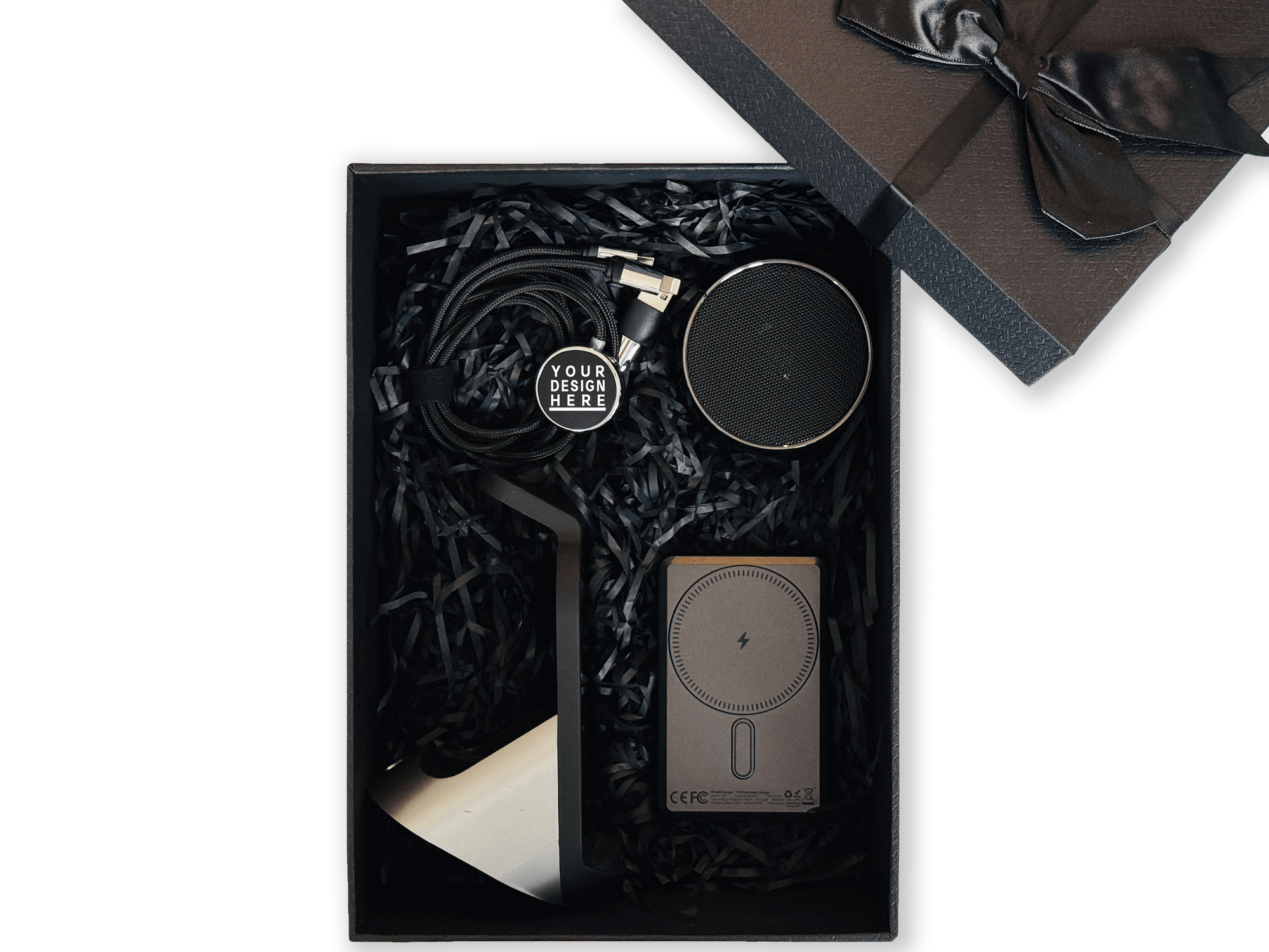 Essential Tech Customizable Gift Set – Includes Speaker, Power Bank, Charging Cable & Wireless Dock CB-14