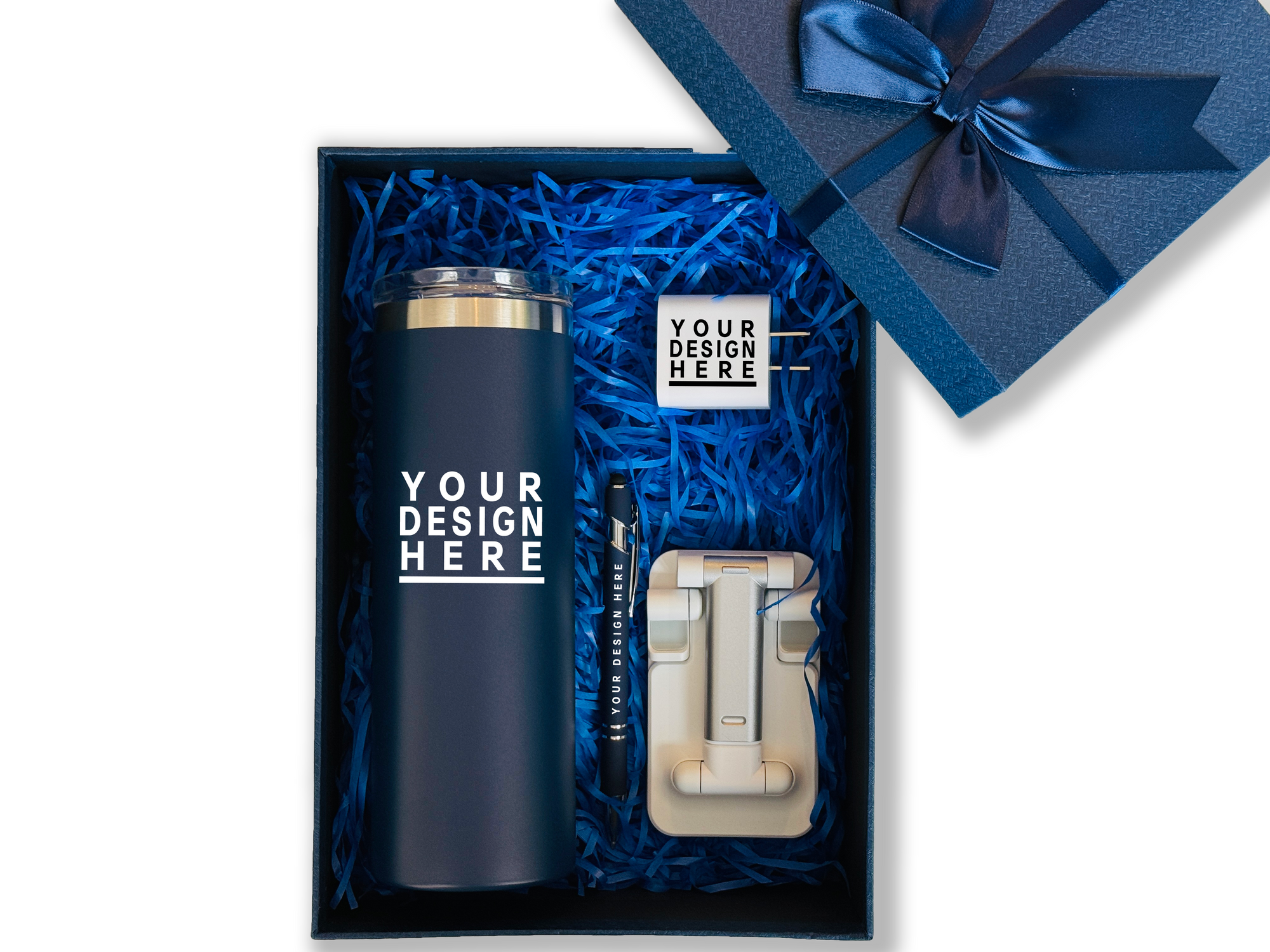 Essential Desk Companion Customizable Gift Set – Includes Tumbler, Pen, Wall Charger & Phone Stand CB-29
