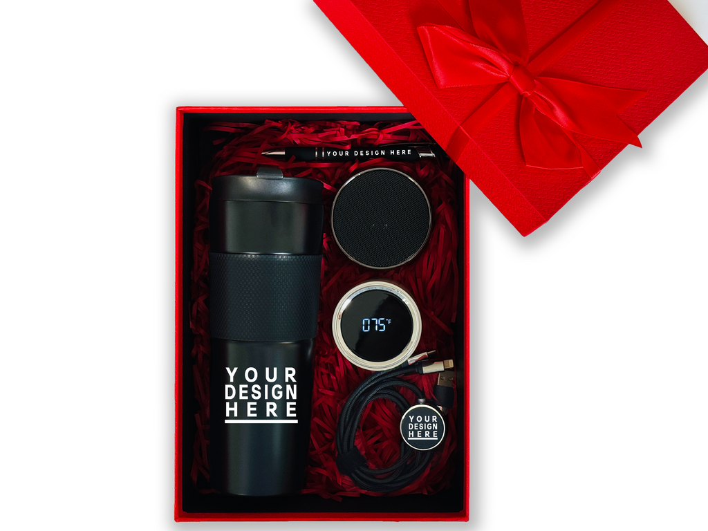 Executive Tech Customizable Gift Set – Includes Tumbler, Smart Lid, Speaker, Pen & Charging Cable CB-8