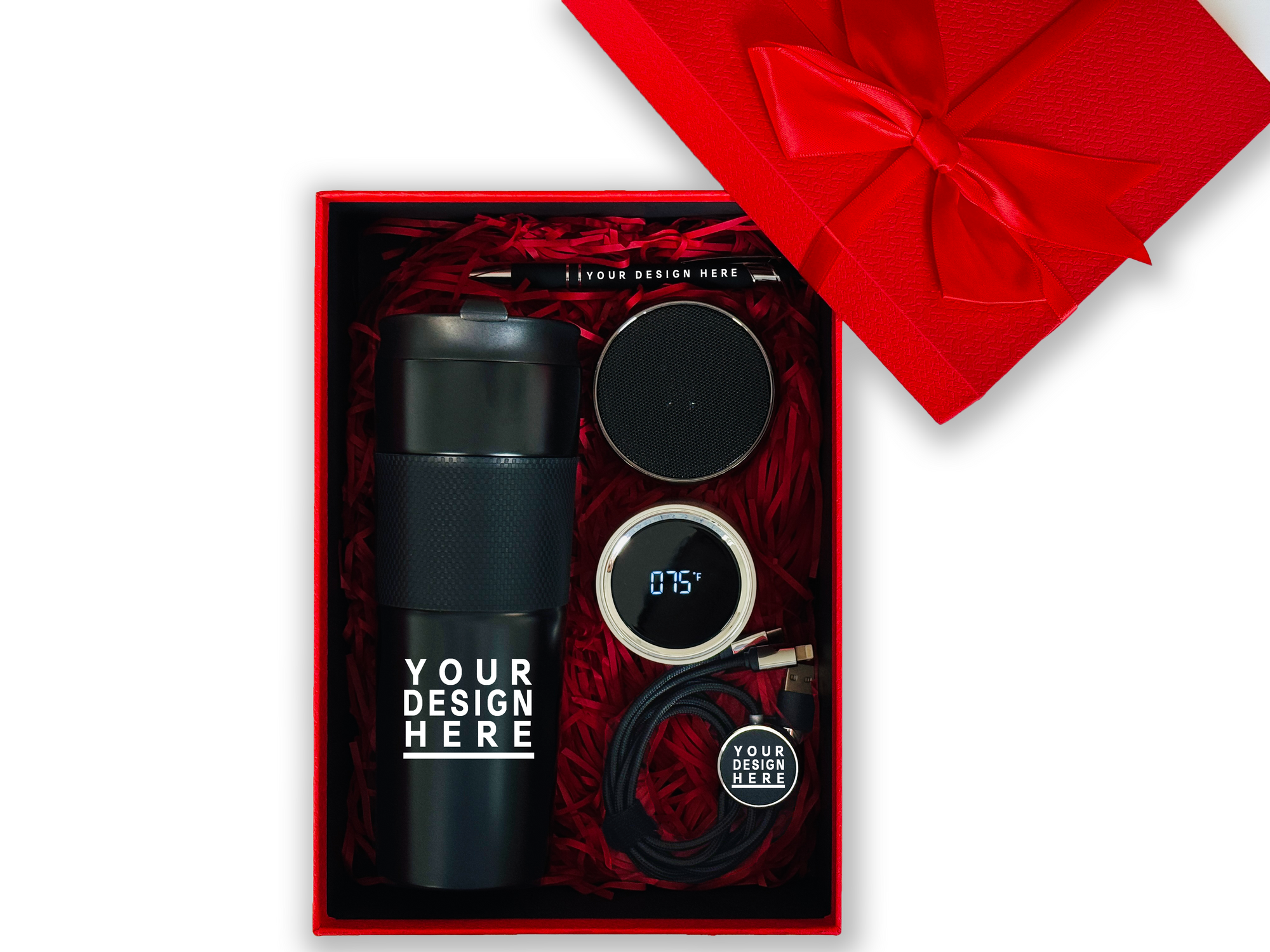 Executive Tech Customizable Gift Set – Includes Tumbler, Smart Lid, Speaker, Pen & Charging Cable CB-8