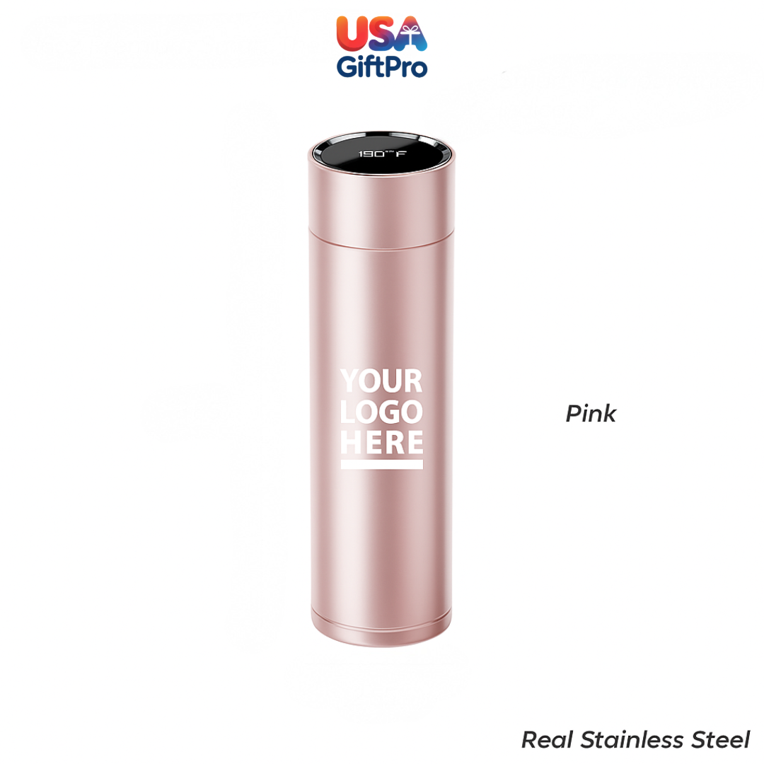 Premium 16oz Smart Thermos – Customizable Laser Engraved, Colorful Stainless Steel Travel Bottle