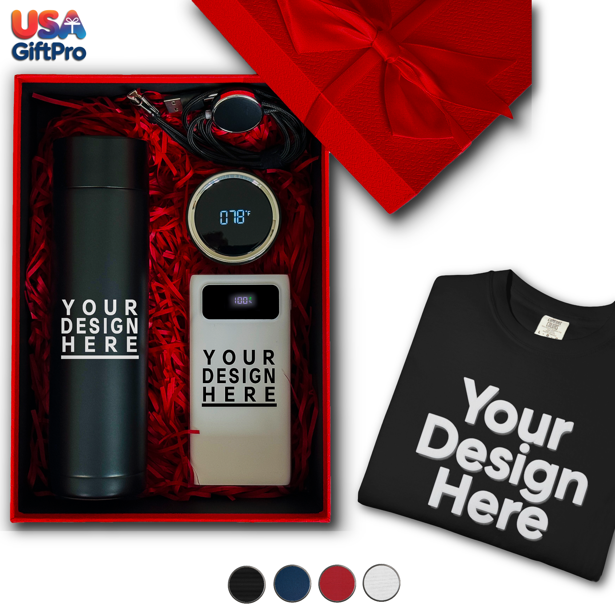 Company Logo Gift Box, Employee Holiday Gift Shirt, New Year Gift Box Smart Thermos,Company New Hire Gift Box,Corporate Event Gift Box, CB-5