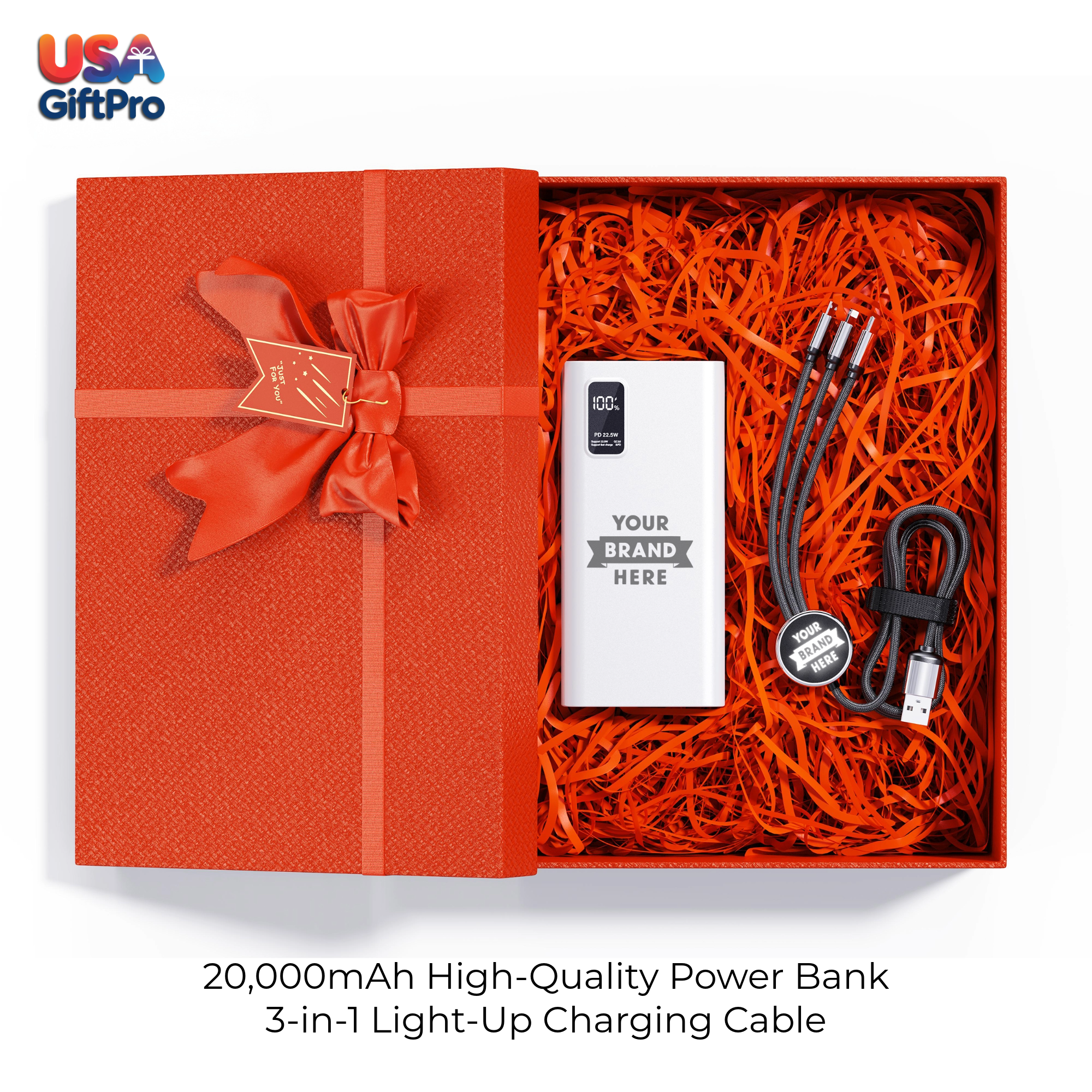 Corporate Customizable Gift Box – Includes 20,000mAh Power Bank & 3-in-1 Charging Cable GB-1