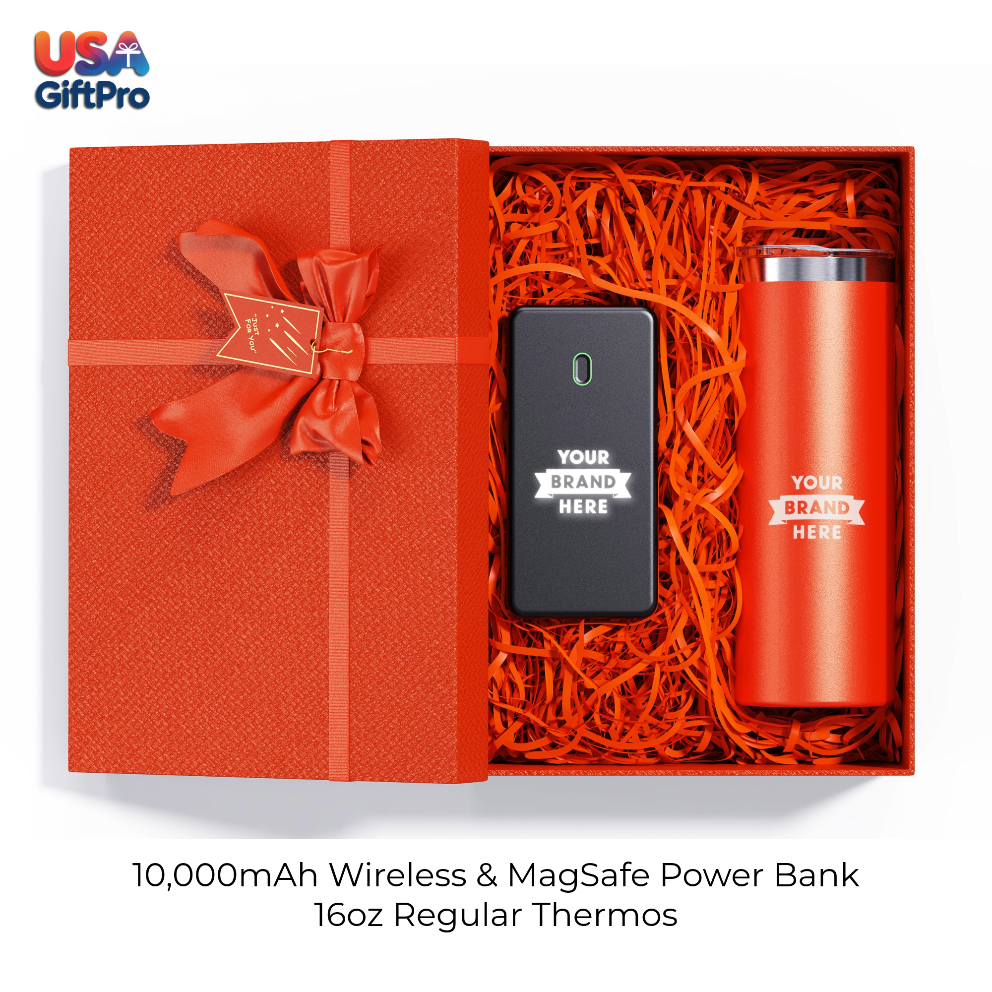 Corporate Customizable Gift Box – Includes 10,000mAh Wireless MagSafe Power Bank & 16oz Regular Thermos GB-13