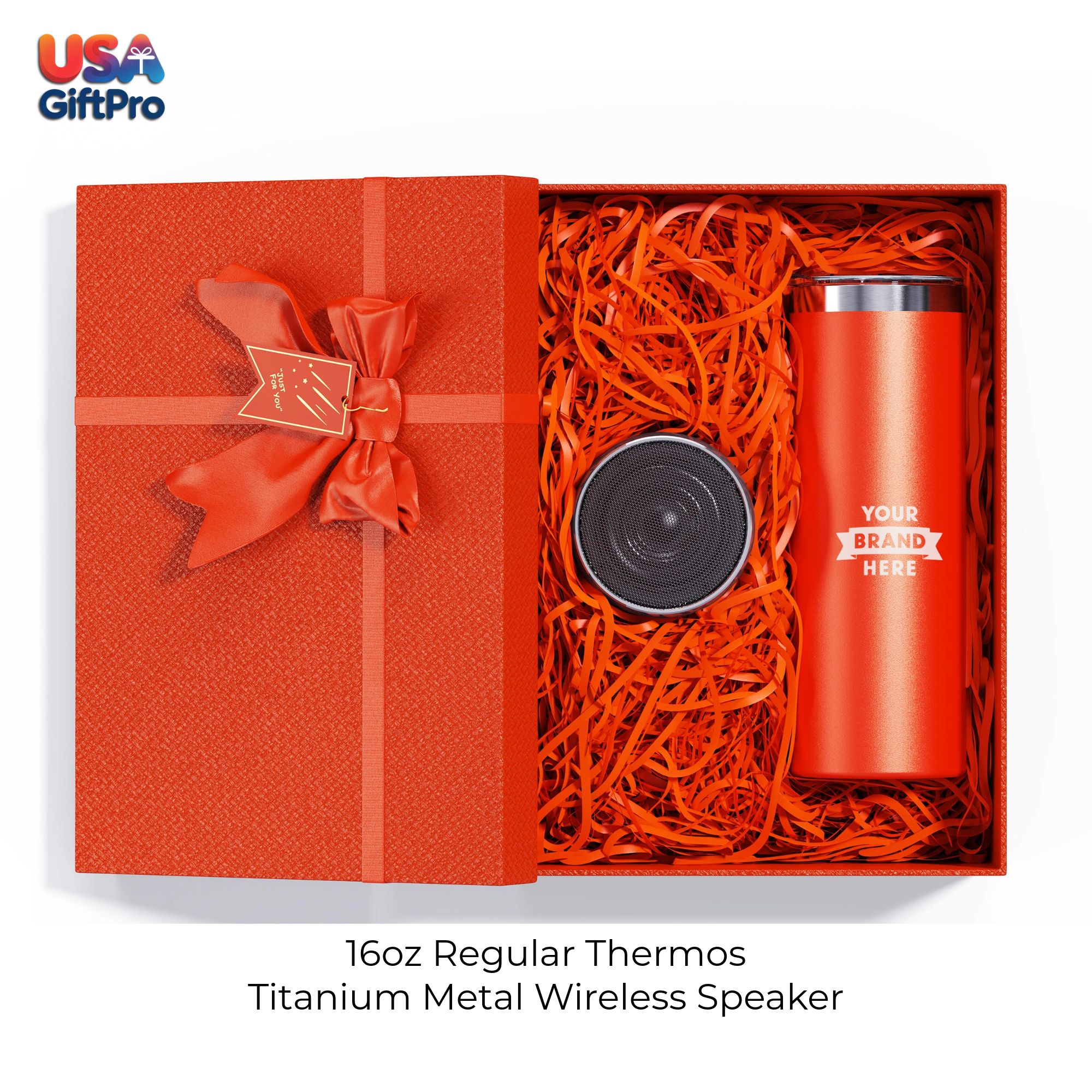 Corporate Customizable Gift Box – Includes 16oz Regular Thermos & Titanium Metal Wireless Speaker GB-16