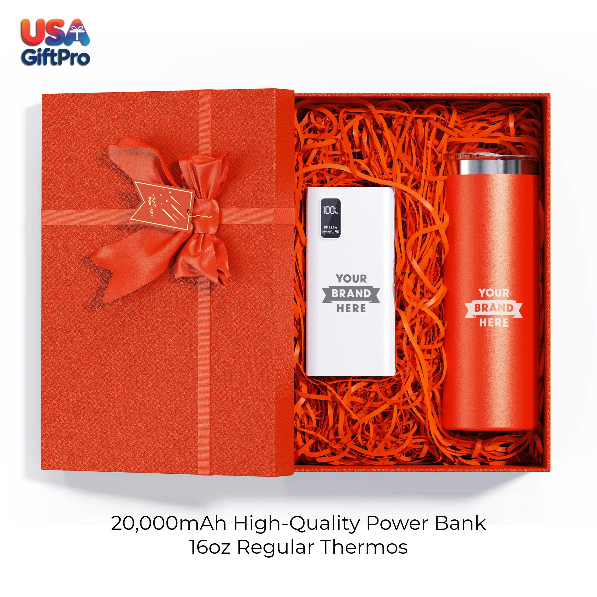 Corporate Customizable Gift Box – Includes 20,000mAh Power Bank & 16oz Regular Thermos GB-19