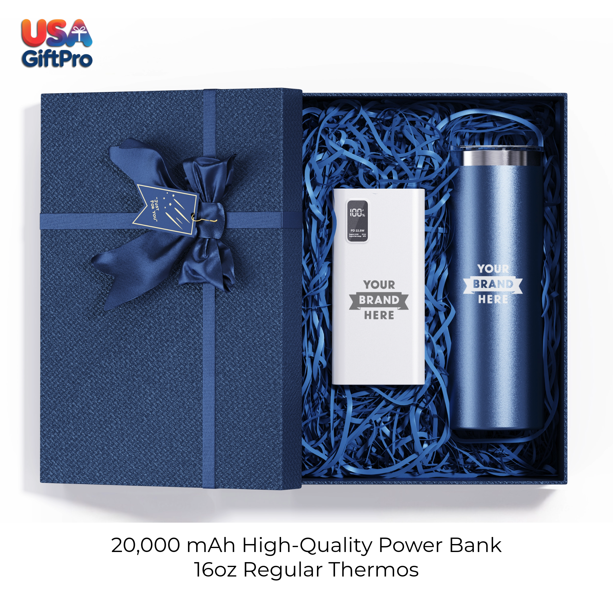 Corporate Customizable Gift Box – Includes 16oz Regular Thermos & 20,000 mAh Power Bank GB-29