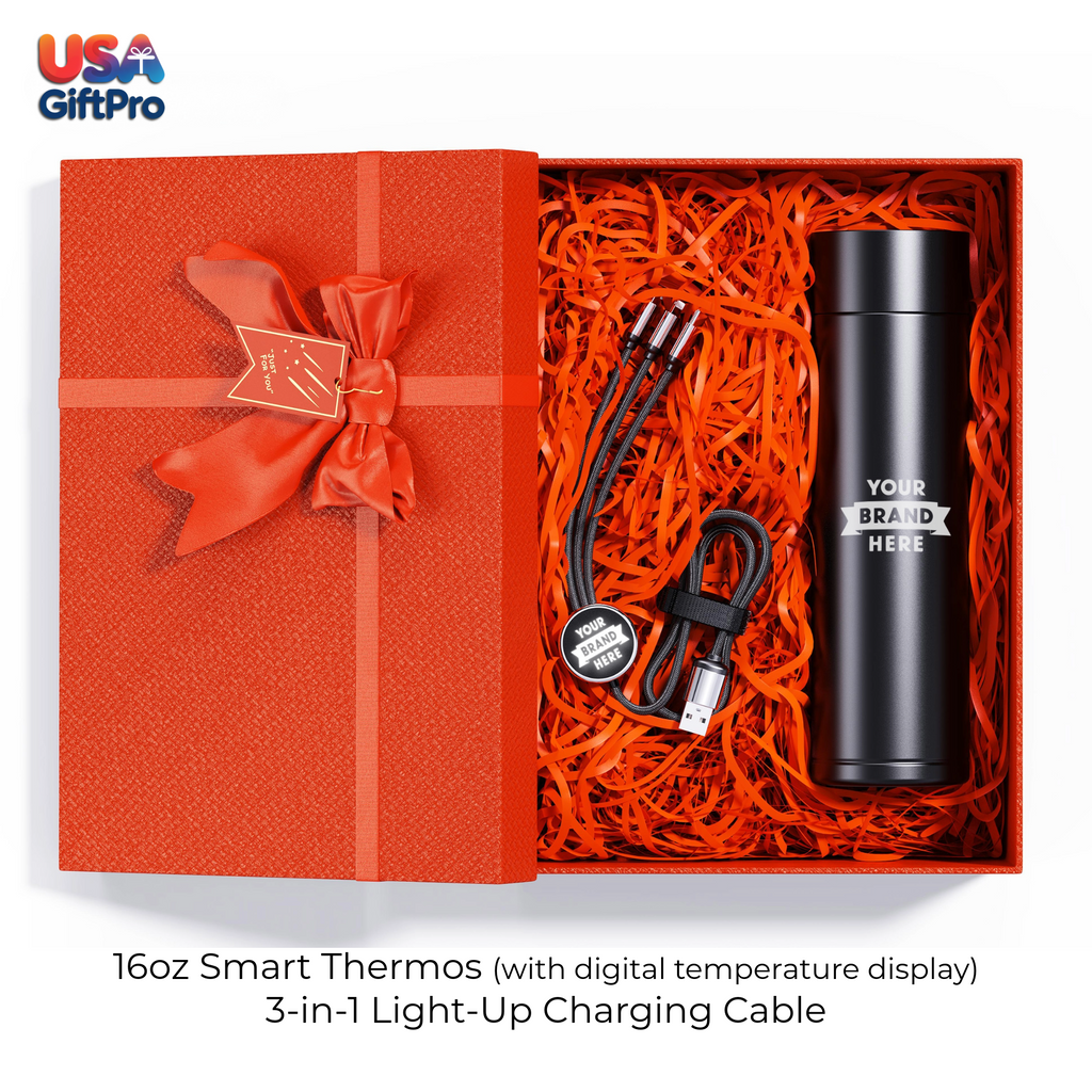 Corporate Customizable Gift Box – Includes 16oz Smart Thermos & 3-in-1 Charging Cable GB-5