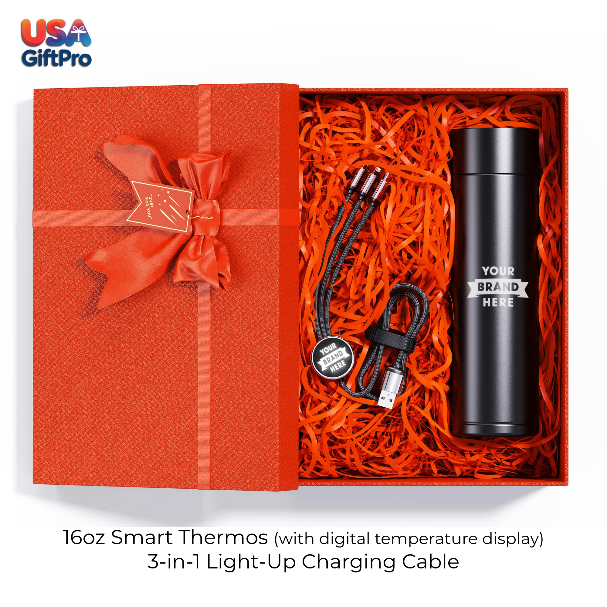 Corporate Customizable Gift Box – Includes 16oz Smart Thermos & 3-in-1 Charging Cable GB-5