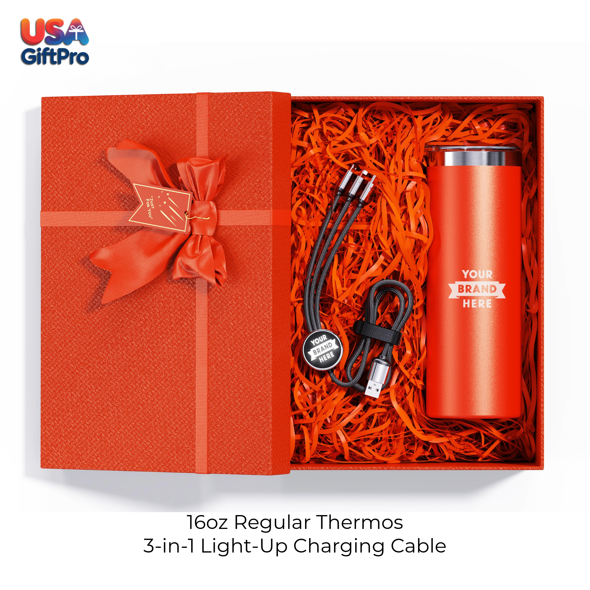 Corporate Customizable Gift Box – Includes 16oz Regular Thermos & 3-in-1 Charging Cable GB-8