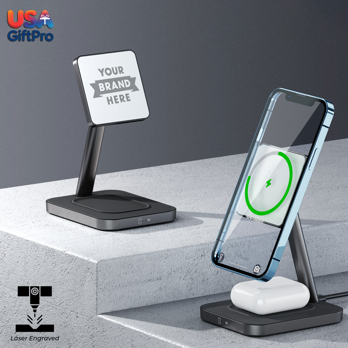 Customizable Apple MagSafe 15W Fast Wireless Charger – Adjustable Head, Laser Engraved