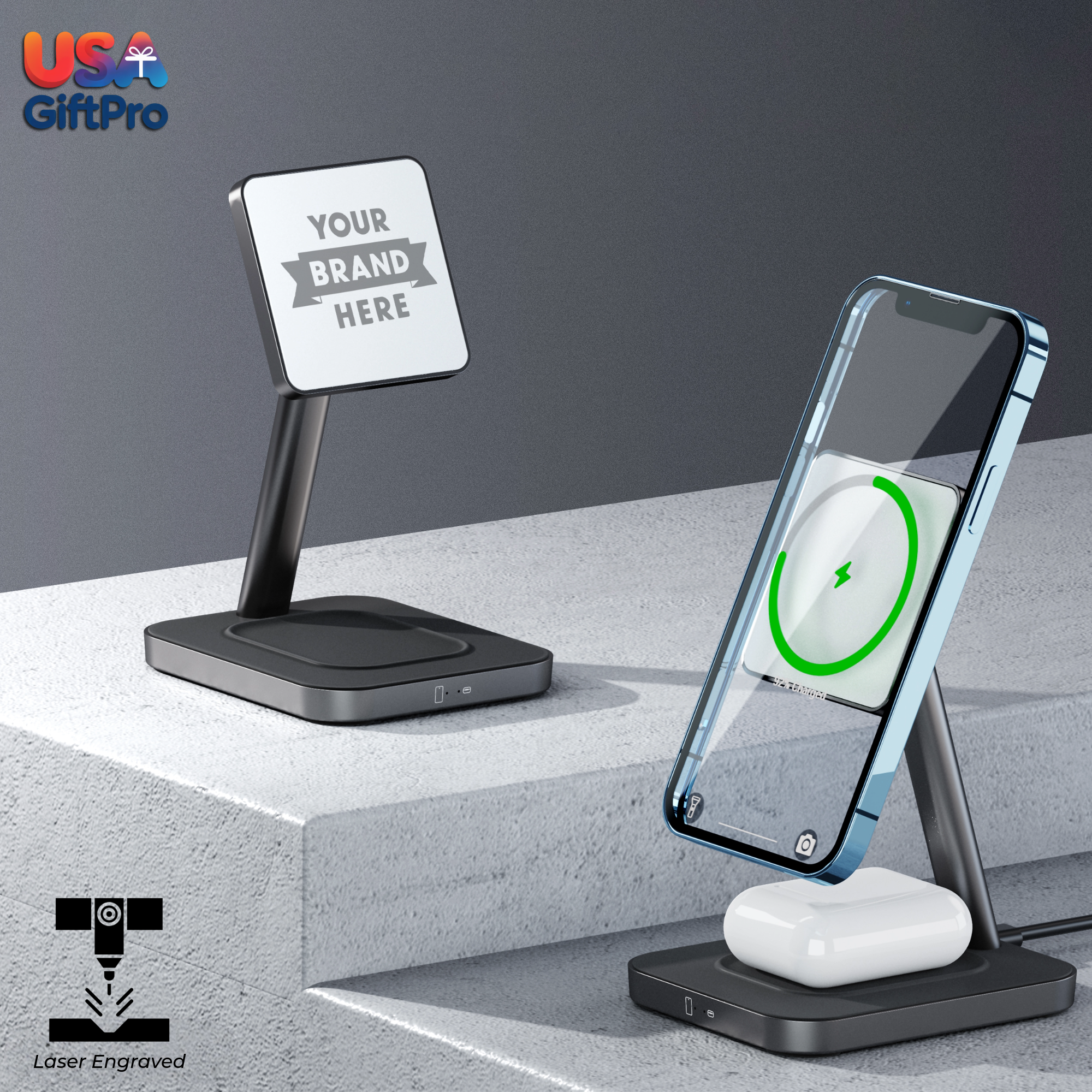 Customizable Apple MagSafe 15W Fast Wireless Charger – Adjustable Head, Laser Engraved