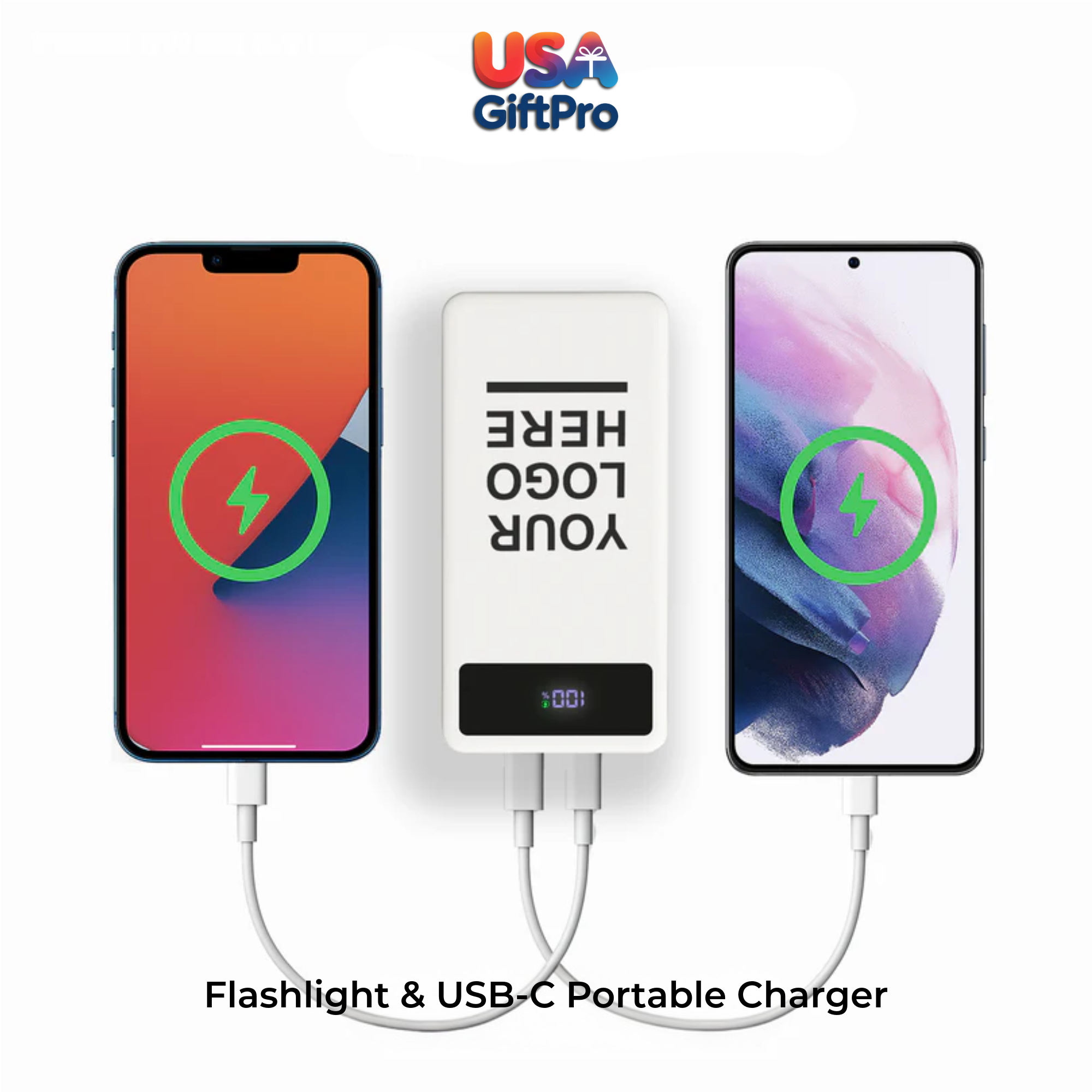 Portable White 10,000mAh Charger – USB-C & iOS Built-in Cable, Ultra Fast Charging