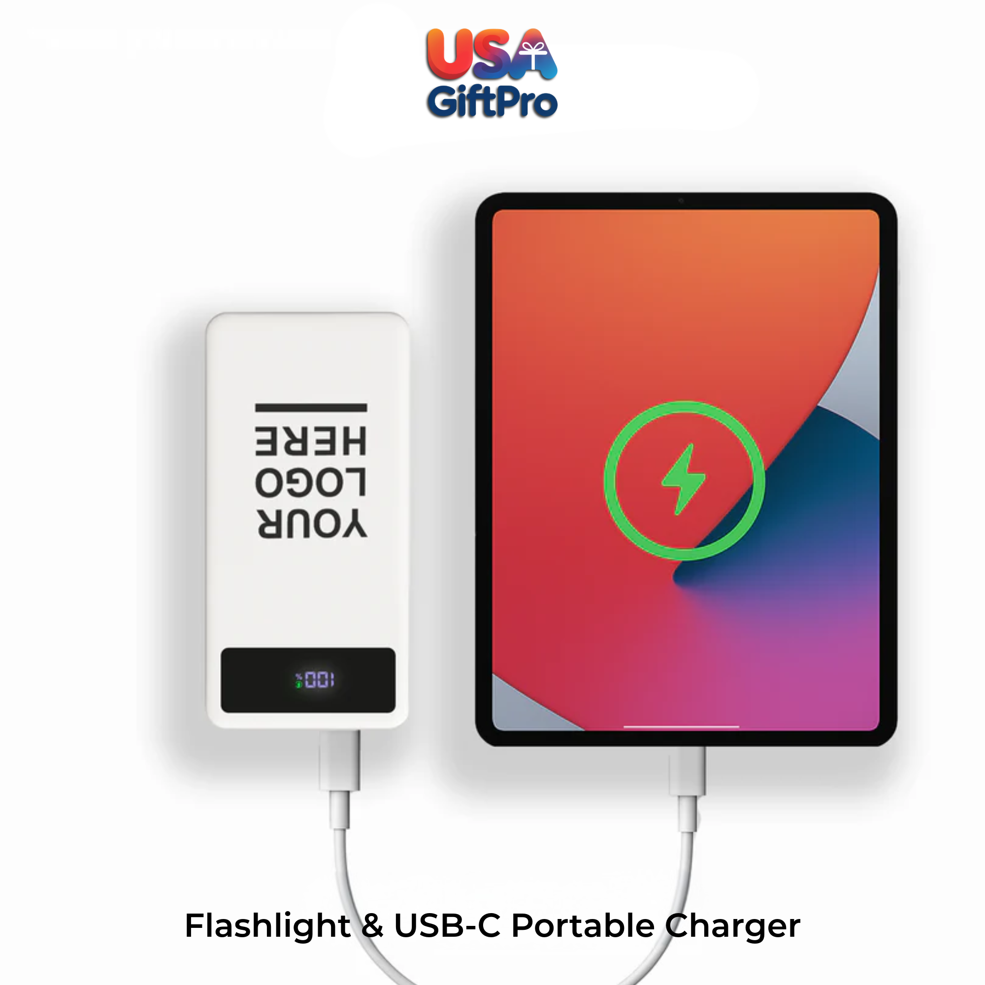 Portable White 10,000mAh Charger – USB-C & iOS Built-in Cable, Ultra Fast Charging