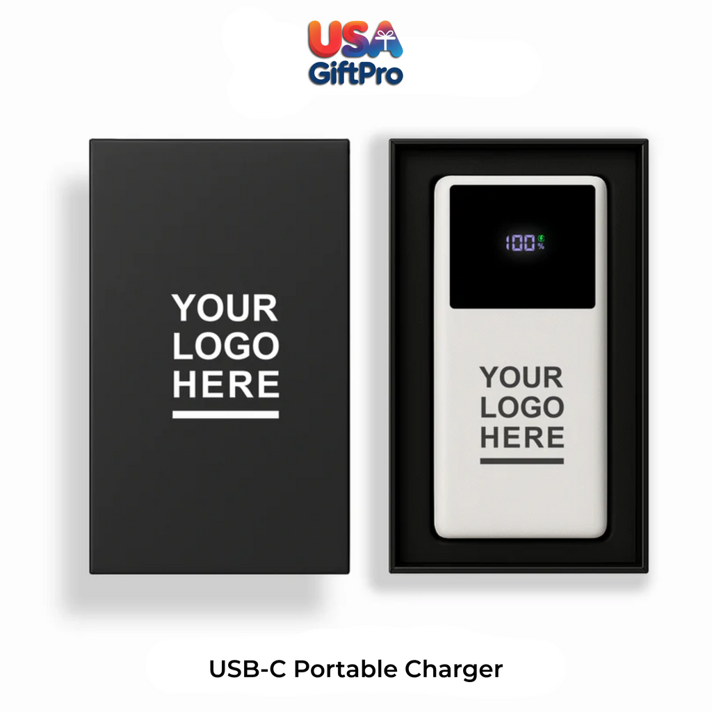 Premium Customizable Powerbank Gift – Large Display Screen, Built-In Cables & Fast Charging (10,000mAh)