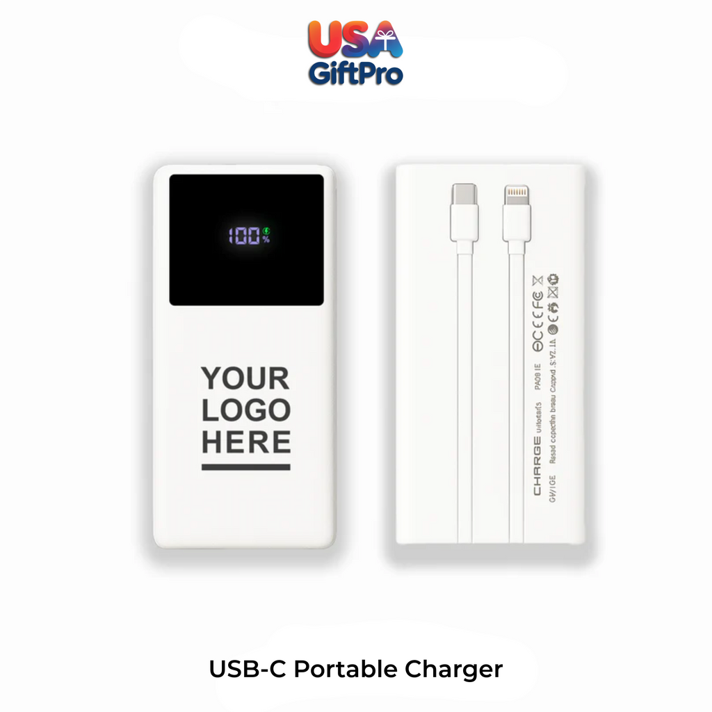 Premium Customizable Powerbank Gift – Large Display Screen, Built-In Cables & Fast Charging (10,000mAh)