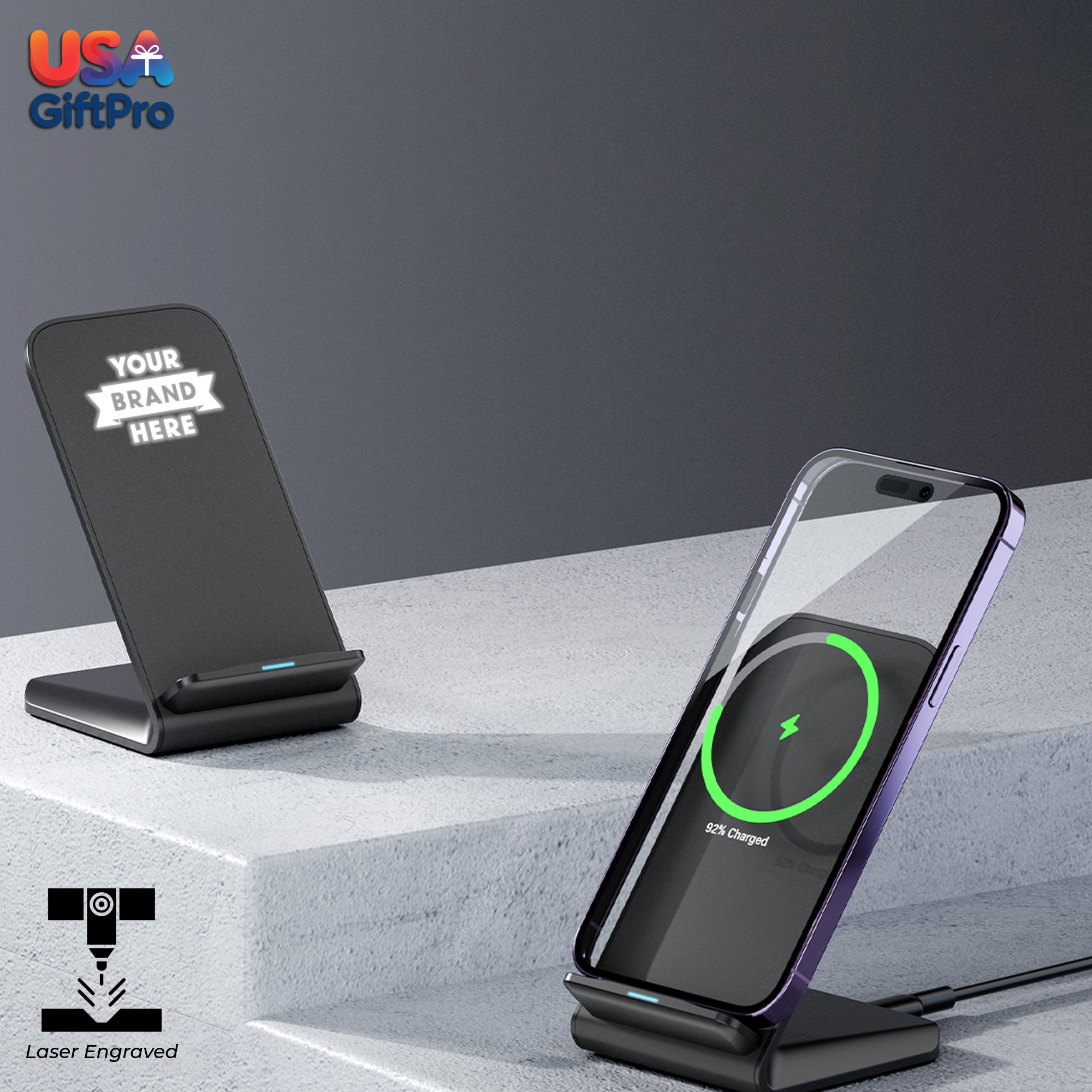 Customizable 10W Wireless Docking Station – Vertical & Horizontal Charging